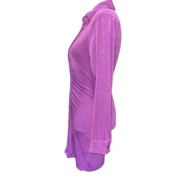 Mable Purple Long-Sleeve Collared Button-Up Ruched Mini Dress Womens Size Small - Picture 5 of 12